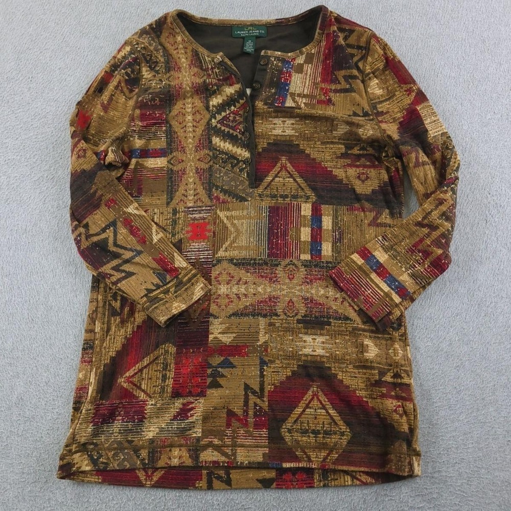 Lauren Jeans Co Ralph Lauren Shirt Womens Medium Aztec Southwestern Print Top